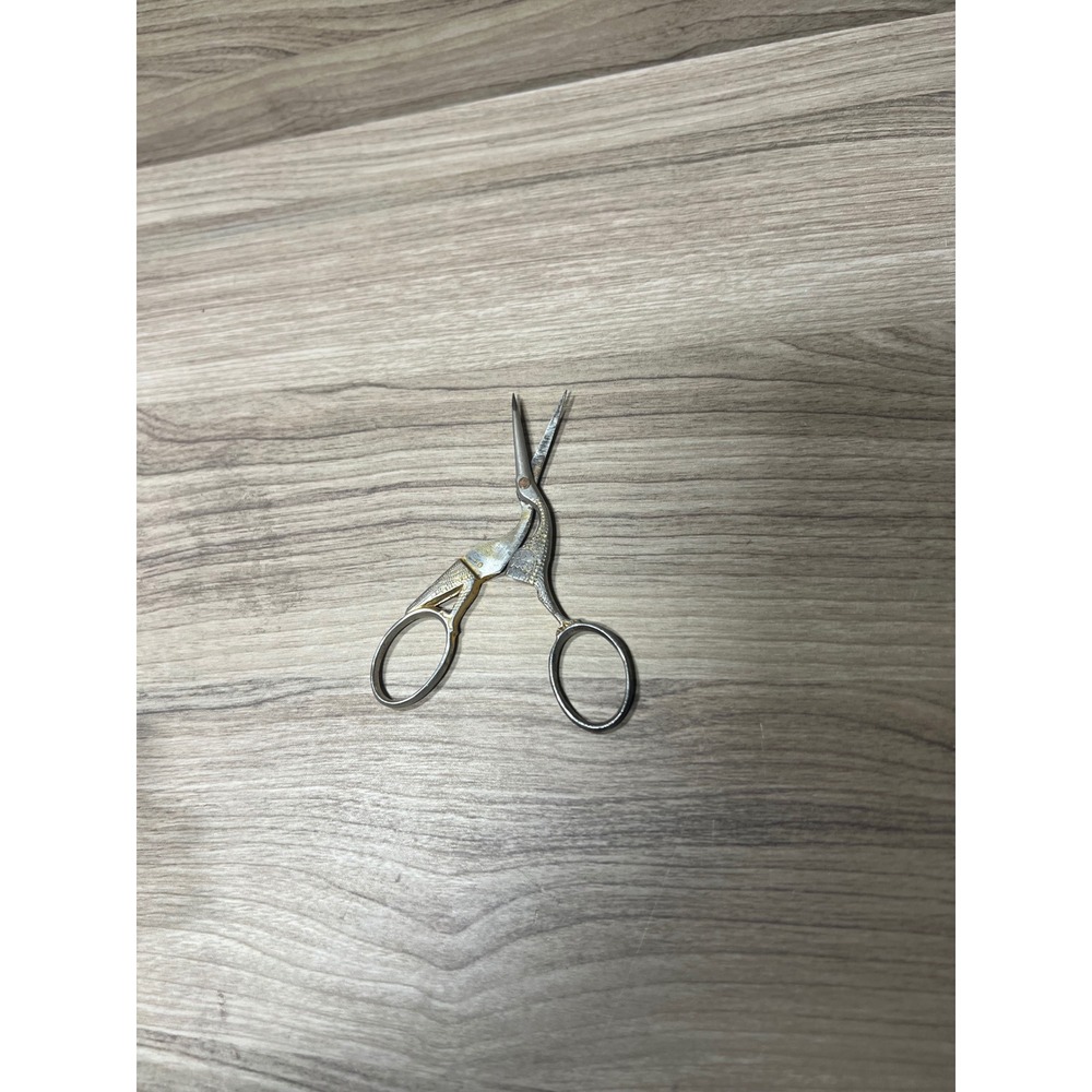 Vintage Henkel Fremont Crane Stork Embroidery Scissors Silver Gold Tone 3.5 Inch